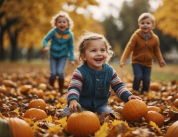 Children in pumpkin field