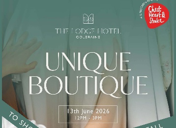 Guest browsing chic boutique clothes at The Lodge Hotel's charity event, supporting heart and stroke causes.