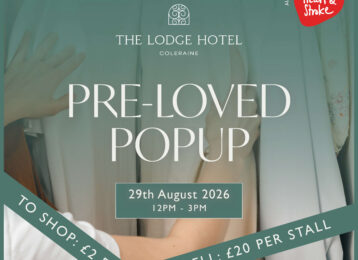 Woman browsing clothing at charity pre-loved pop-up event at The Lodge Hotel, inviting and supportive atmosphere.
